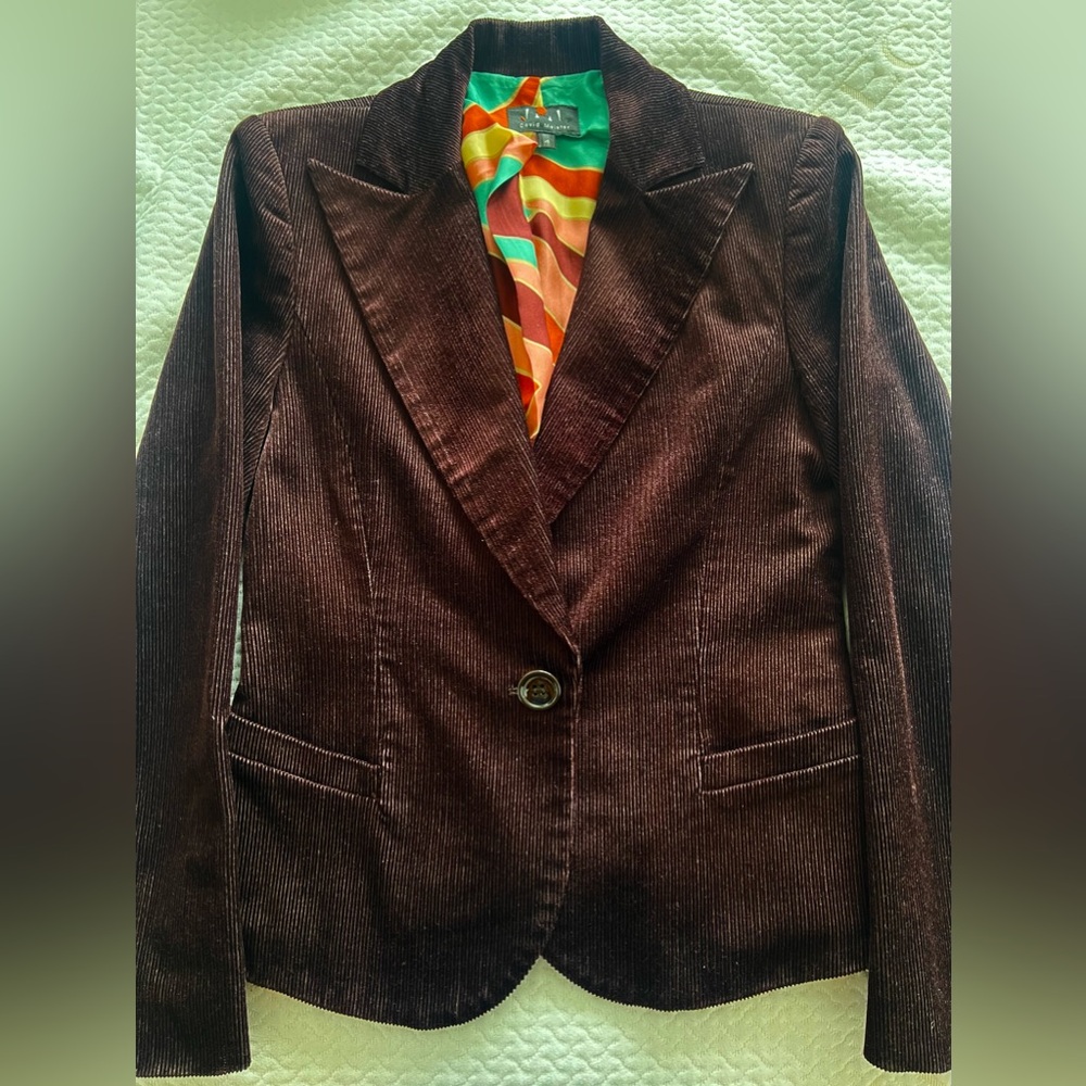 Chic Corduroy Blazer with Vibrant Lining - David Meister Brand - Size 4
